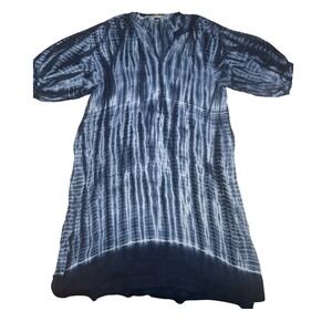 Ocean+Main Dress 1X Blue Good Tie Dye Gauze Caftan Split Neck Cotton Made in USA